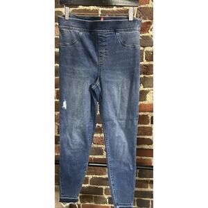 New SPANX Women’s Distressed Ankle Skinny Jeans Sz Large Excellent Medium Wash